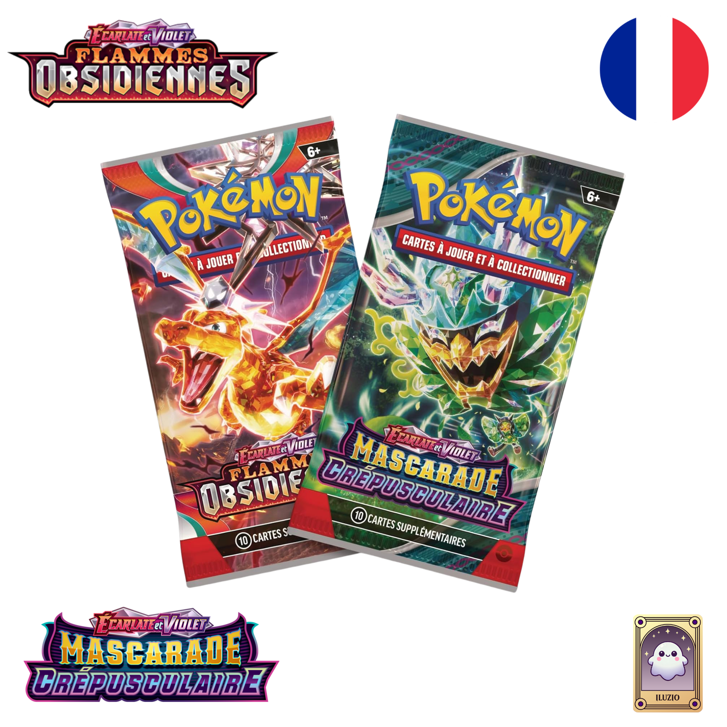 2 Boosters - Pokémon - Duopack EV3 - Flammes Obsidiennes / EV6 - Mascarade Crépusculaire - Français