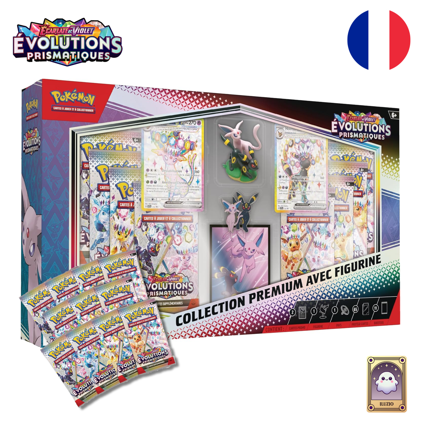 Face et Boosters - Pokémon - Collection Premium avec Figurine EV 8.5 - Évolutions Prismatiques - Français