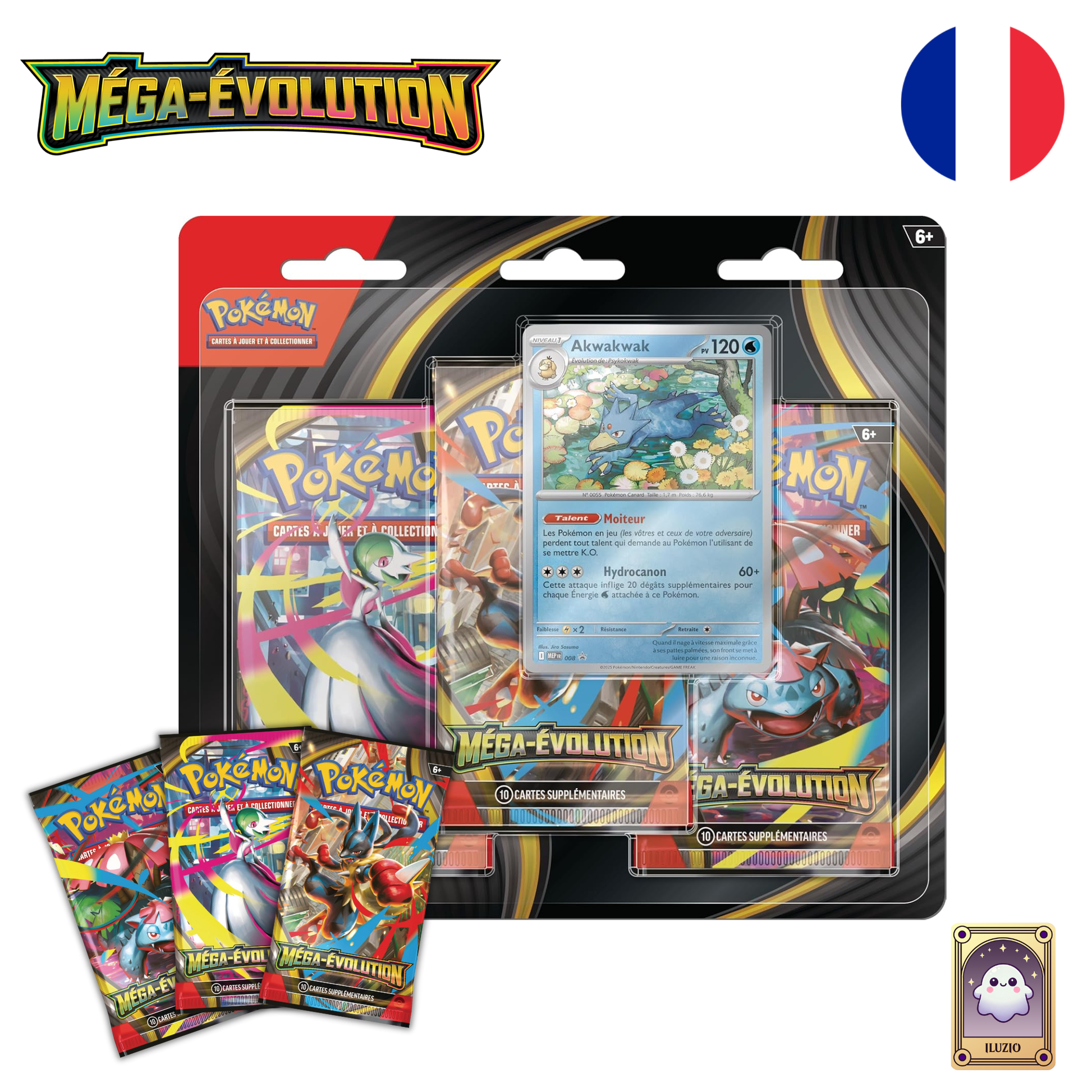 Face & Boosters - Pokémon - Tripack ME1 - Méga-Évolution - Akwakwak - Français