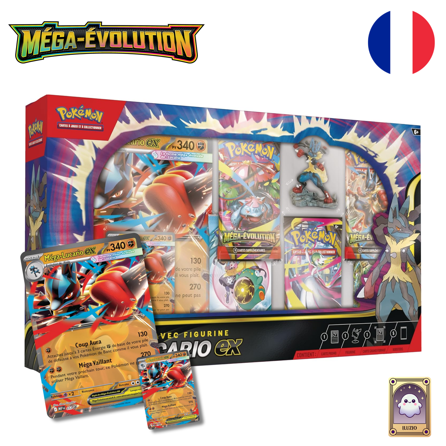 Face et Carte Promo - Pokémon - Collection Premium avec Figurine Méga-Lucario-ex - Français